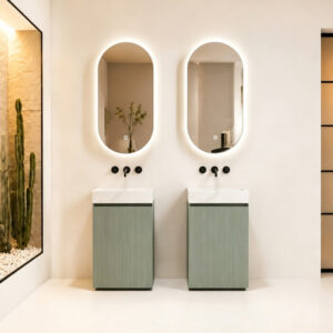Sage Green Fluted Wall Mounted Bathroom Vanity with Integrated Sink - Compact Modern Bathroom Cabinet for Powder Rooms HSK003