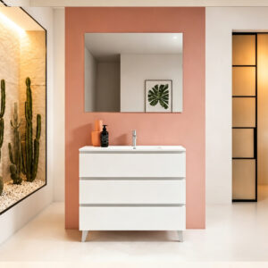 Floating Bathroom Vanity with Sink, Modern 3-Drawer Storage Cabinet, Matte White Wall-Mounted Bathroom Vanity HSK005