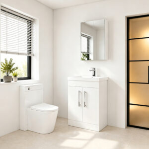 Minimalist Bathroom Vanity Set with Sink and Mirror Cabinet, White Wall-Hung Vanity for Small Spaces HSK008