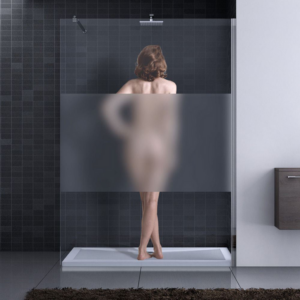 Semi-frosted frameless glass shower screen with hinged door, shower enclosure, walk-in bathroom partition, tempered safety glass, modern style HSL1012