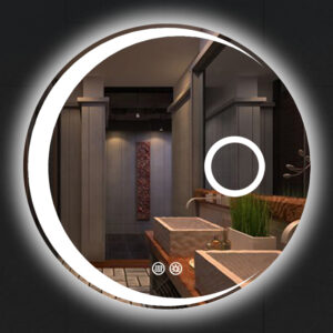 Lighted Bathroom Mirror with Magnifying Mirror, 24/30 Inch Round Backlit Vanity Mirror, Dimmable Touch Control, Anti-Fog Circle Mirror for Makeup & Shaving-HSAR109
