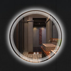 Modern Round LED Vanity Mirror with Magnifying Makeup Mirror, 24 Inch Wall Mount Lighted Bathroom Mirror, Anti-Fog Dimmable 3 Color Temperature-HSAR111