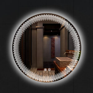 Round Backlit Bathroom Mirror with Magnifying Spot, 30 Inch LED Vanity Mirror, 5X Magnification, Anti-Fog Dimmable Wall Mount Mirror for Hotel Style Bath-HSAR112